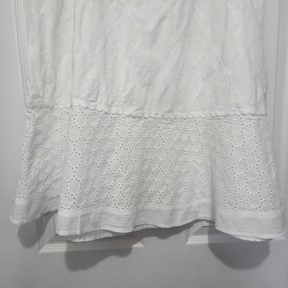 Vintage Requirements White Embroidered Eyelet Cotton Midi Skirt Size 14 Boho